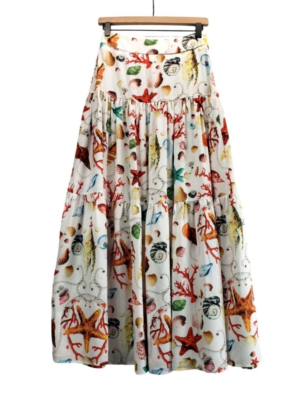 Seashell Maxi Skirt Tiered S Commense Vibrant Oceanic Print Starfish Vaca Resort